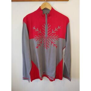 OBERMEYER Women's Ski Quarter Zip Large Red Gray Snowflake Winter Pullover